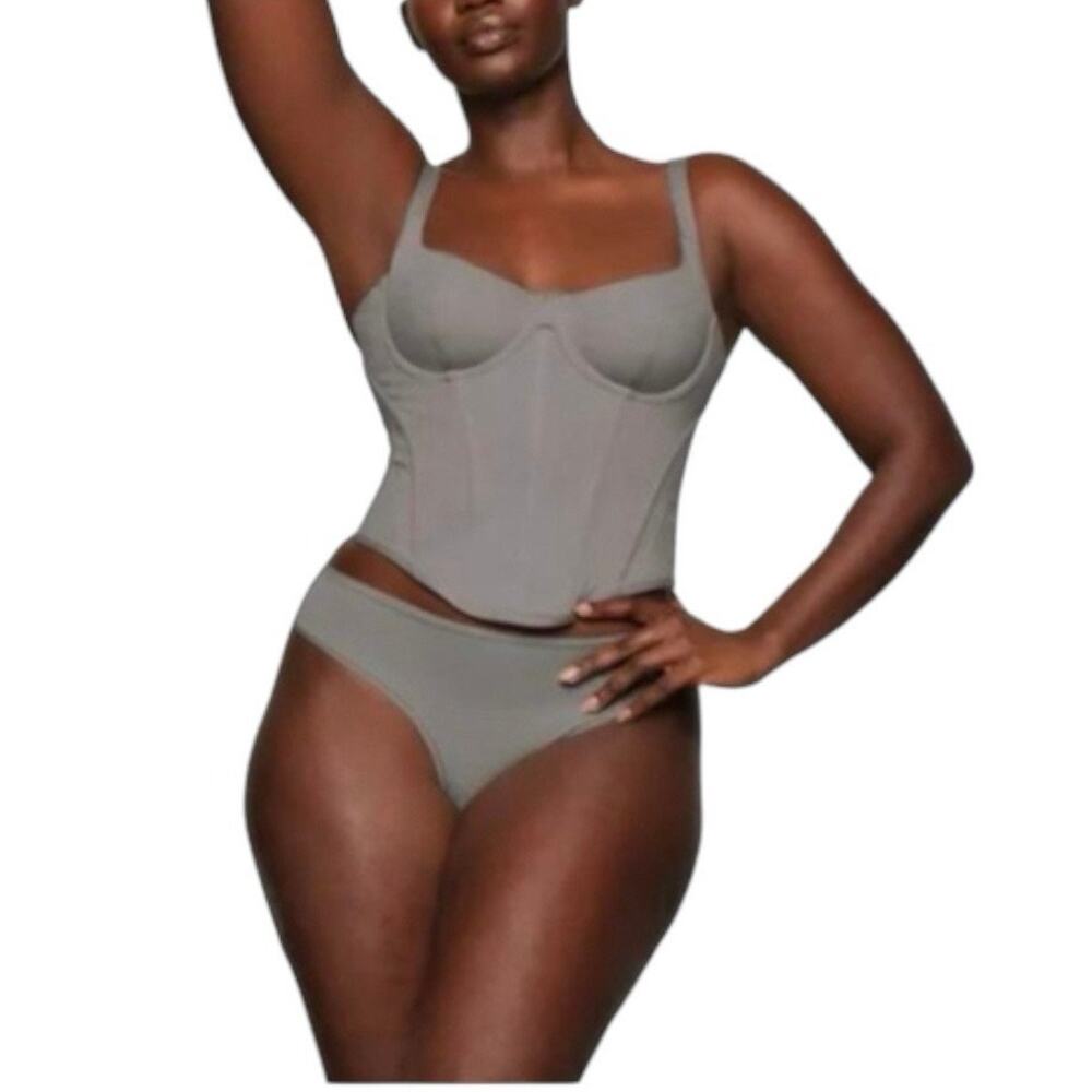 SKIMS Gray Cotton Corset Top 3X